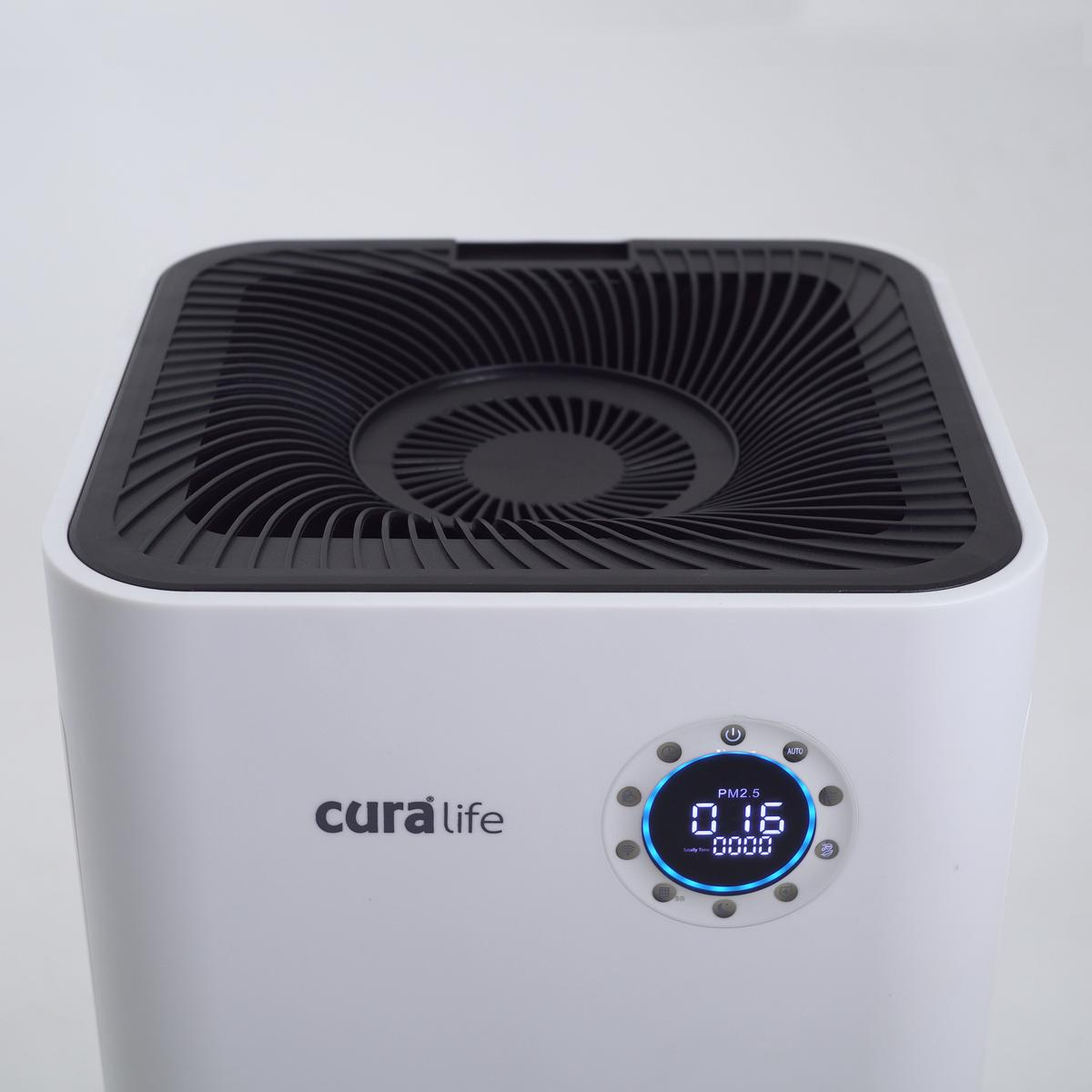 ปุ่มควบคุม และหน้าปัดไฟบอกสถานะการทำงานของเครื่องฟอกอากาศ CURA LIFE รุ่น M5 ULTRA